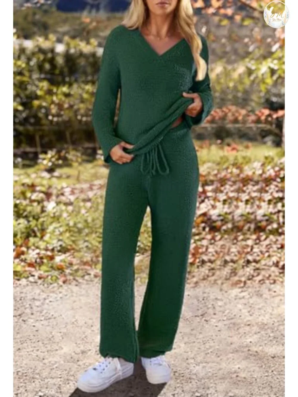 Fuzzy Fleece 2 Piece Pajama Lounge Set - Long Sleeve V-Neck